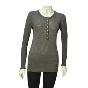 Women's Long Sleeve Henley Top - Gray